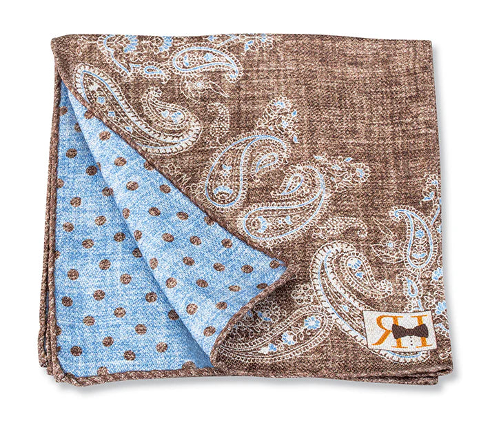 Brown/Blue Paisley/Dot Pocket Square - 5648