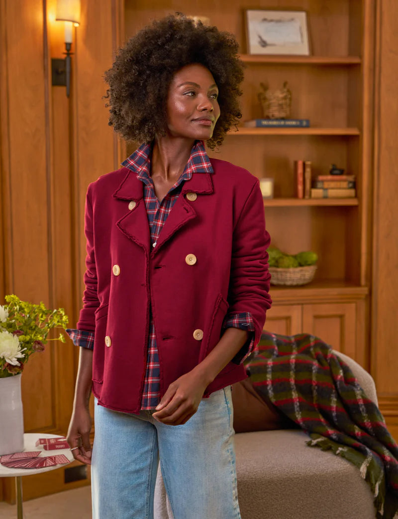 Mini Belfast English Cropped Peacoat in Garnet