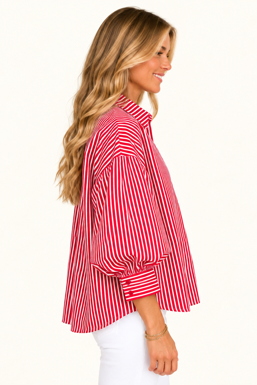 Margo Button-Down - Crimson Pinstripe