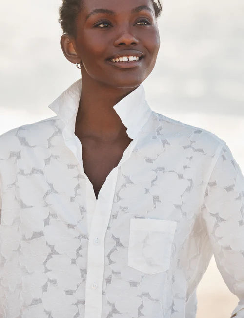 Eileen Relaxed Button-Up - Textured Natural Flowers