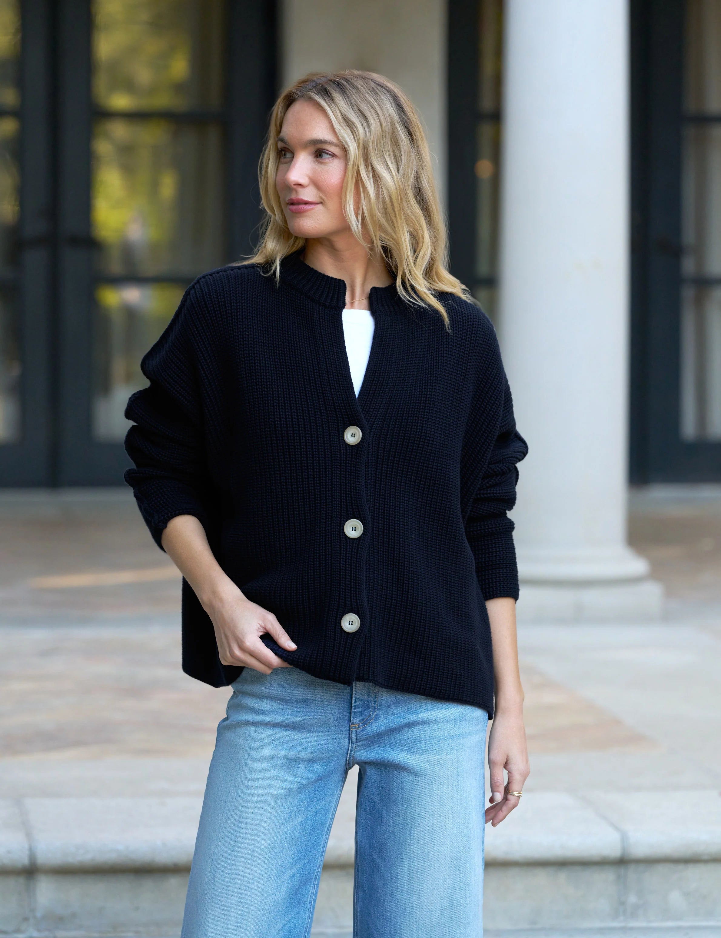 Montecito Crew Neck Cardigan Marine