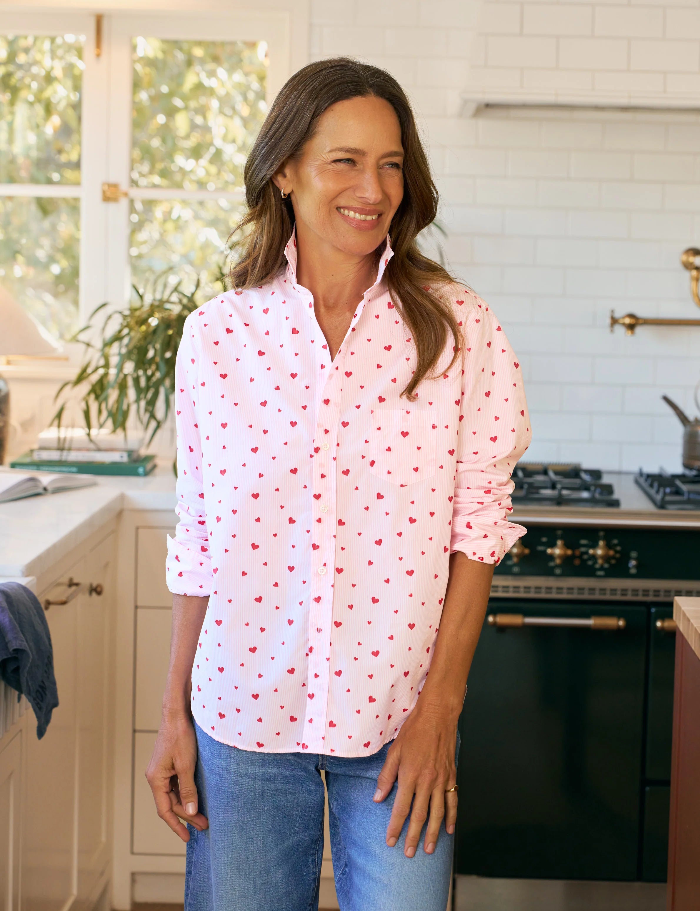 EILEEN Relaxed Button-Up Shirt-PSTH-Pink Stripe Hearts