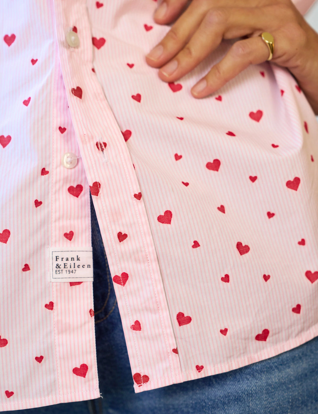 EILEEN Relaxed Button-Up Shirt-PSTH-Pink Stripe Hearts