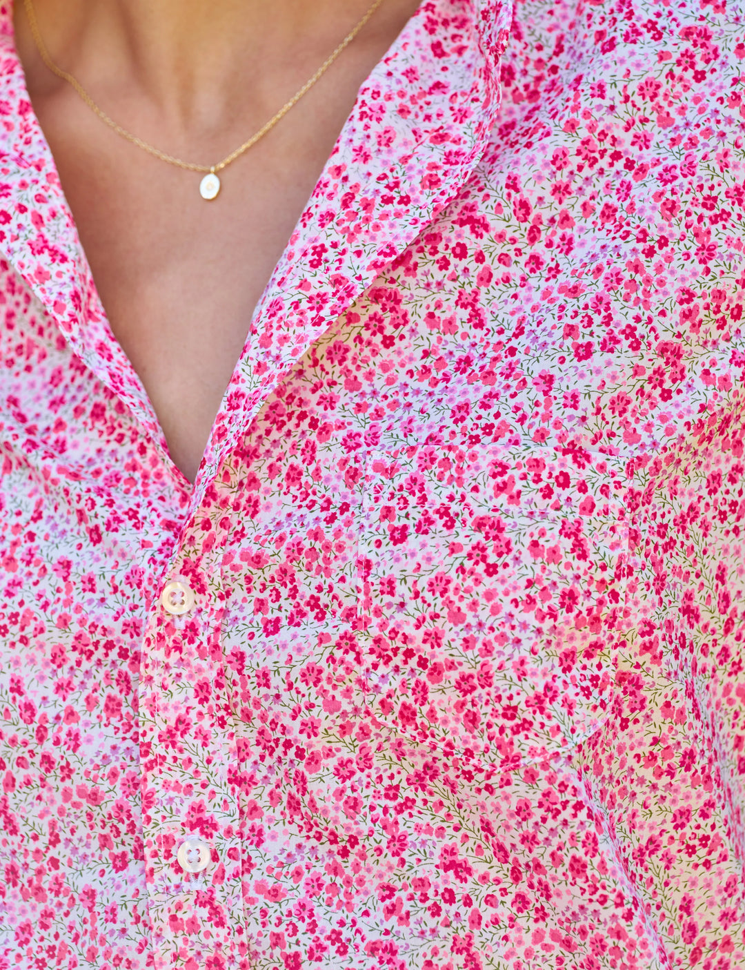 EILEEN Relaxed Button-Up Shirt-PFLW-Pink Flowers