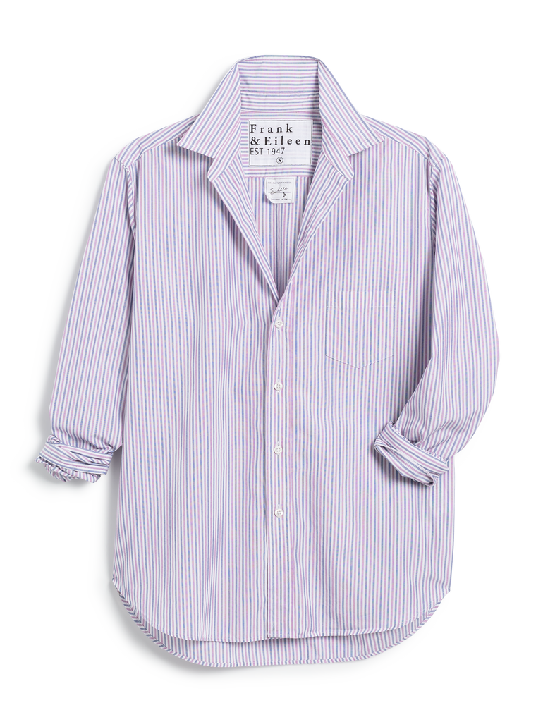 Eileen Relaxed Button-Up Shirt in Blue and Pink Stripe — Superluxe