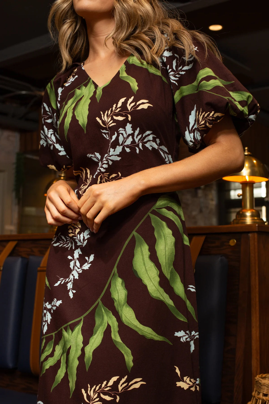 Allie Midi Dress- Black Frond