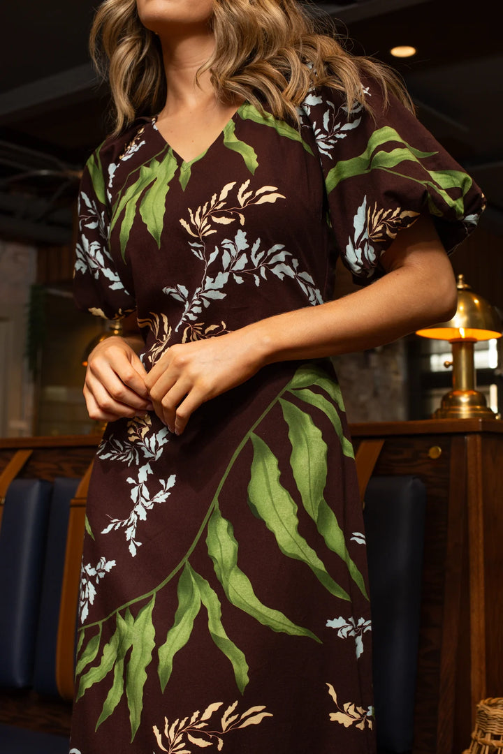 Allie Midi Dress- Black Frond