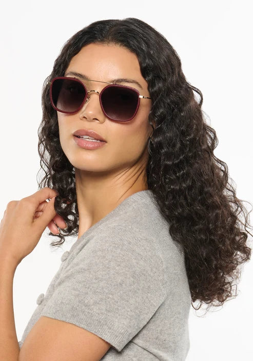 AUSTIN | 12K Titanium + Burgundy Leather Sunglasses