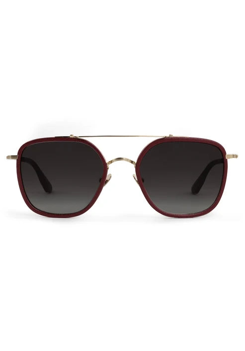 AUSTIN | 12K Titanium + Burgundy Leather Sunglasses