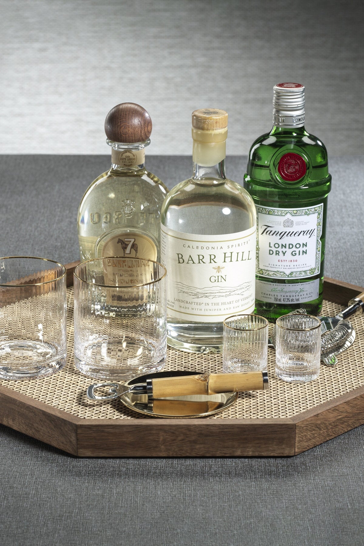 BMH - Wood/Rattan Octagonal Tray