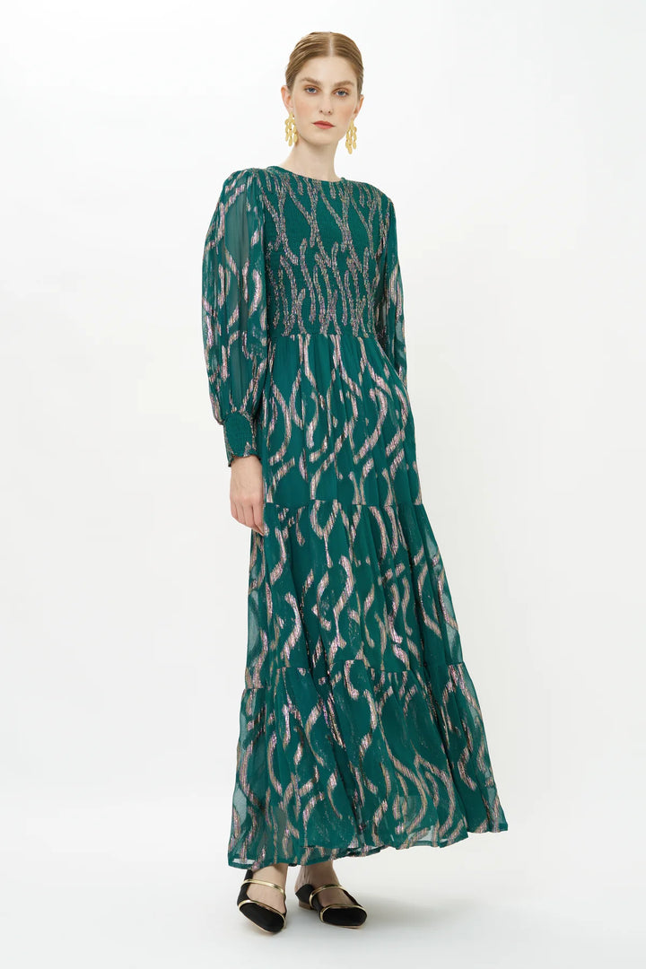 Smocked Top Maxi Dress in Borealis Jade