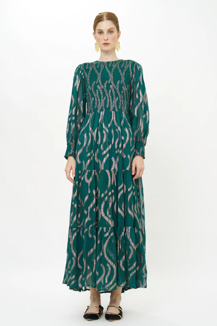 Smocked Top Maxi Dress in Borealis Jade