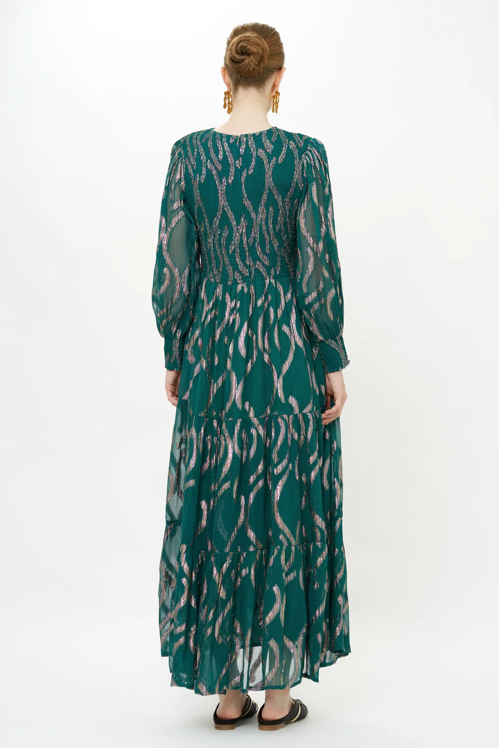 Smocked Top Maxi Dress in Borealis Jade