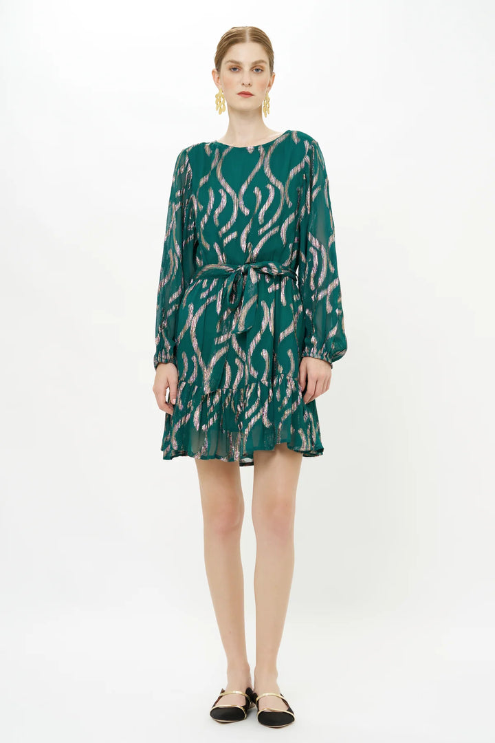 Long Sleeve Flirty Short Dress in Borealis Jade