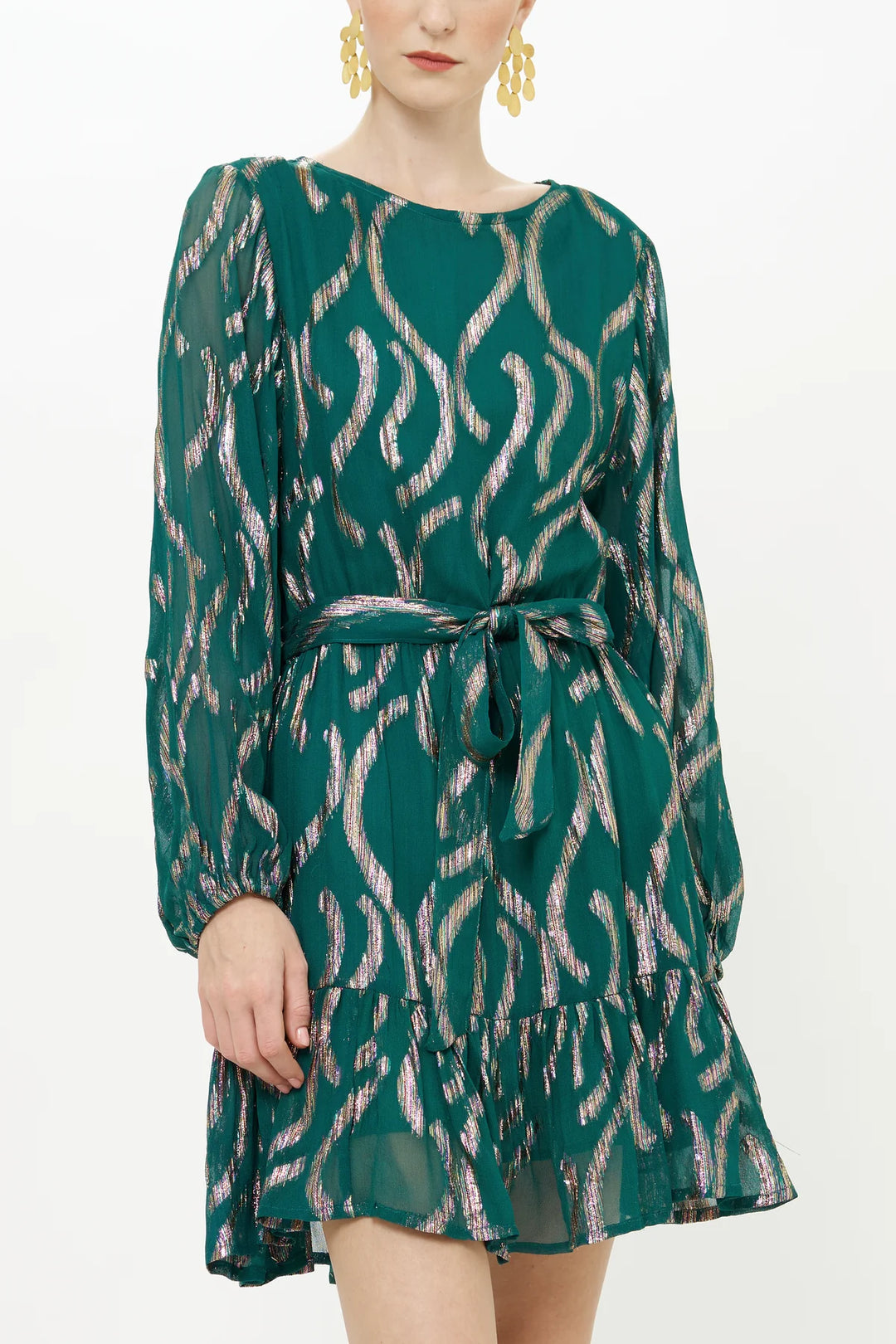 Long Sleeve Flirty Short Dress in Borealis Jade