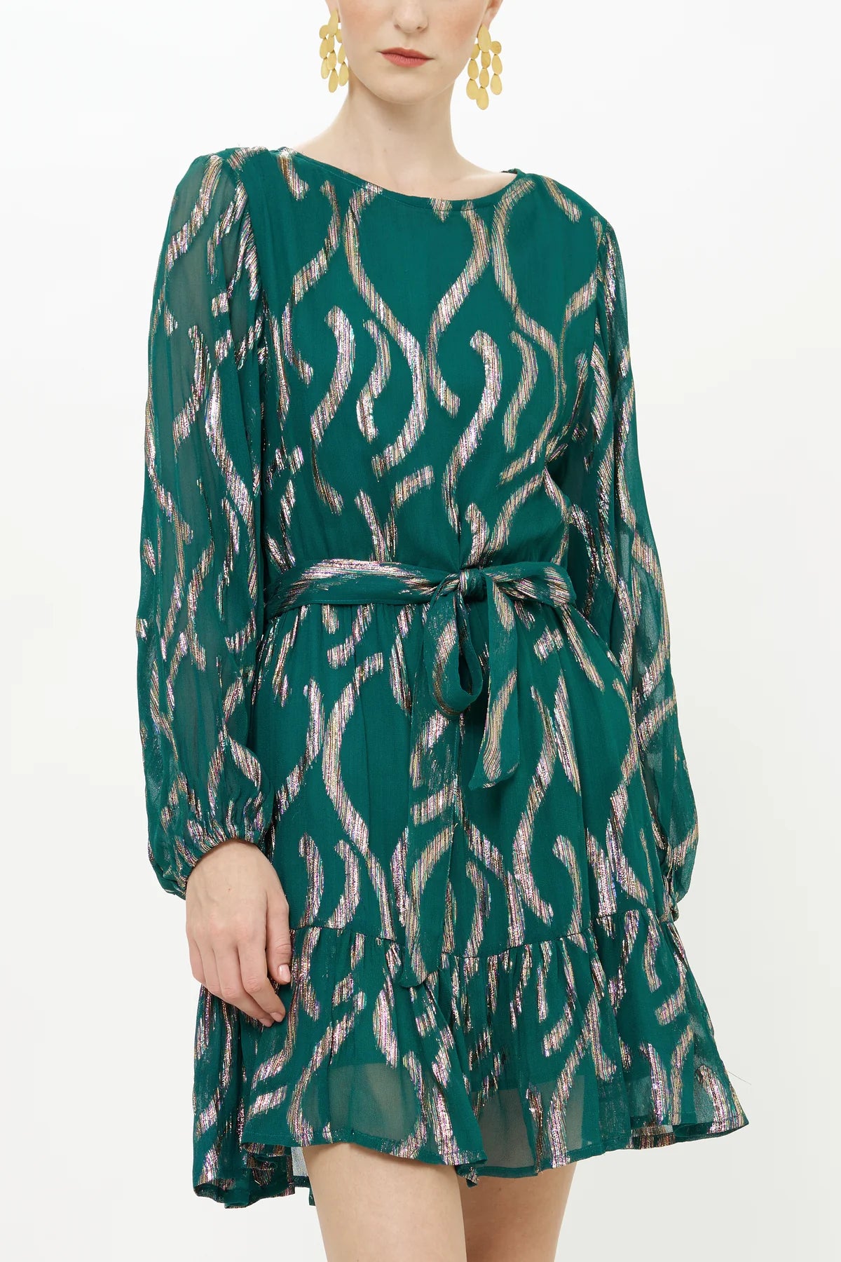Long Sleeve Flirty Short Dress in Borealis Jade