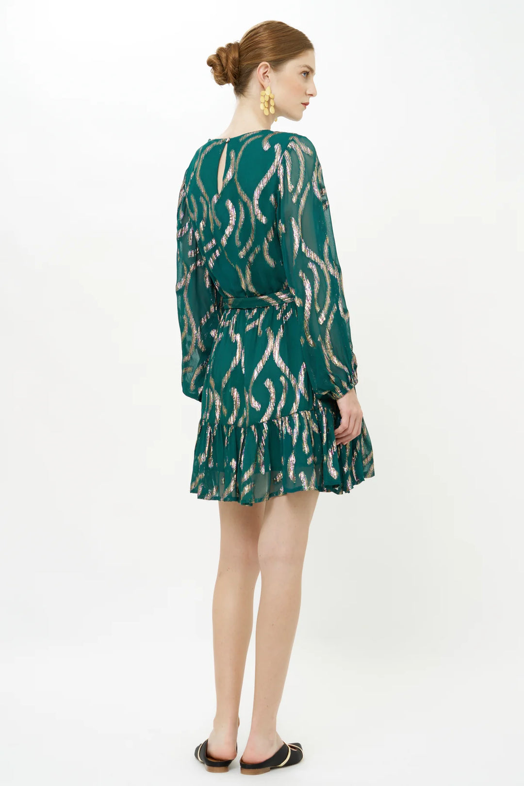 Long Sleeve Flirty Short Dress in Borealis Jade
