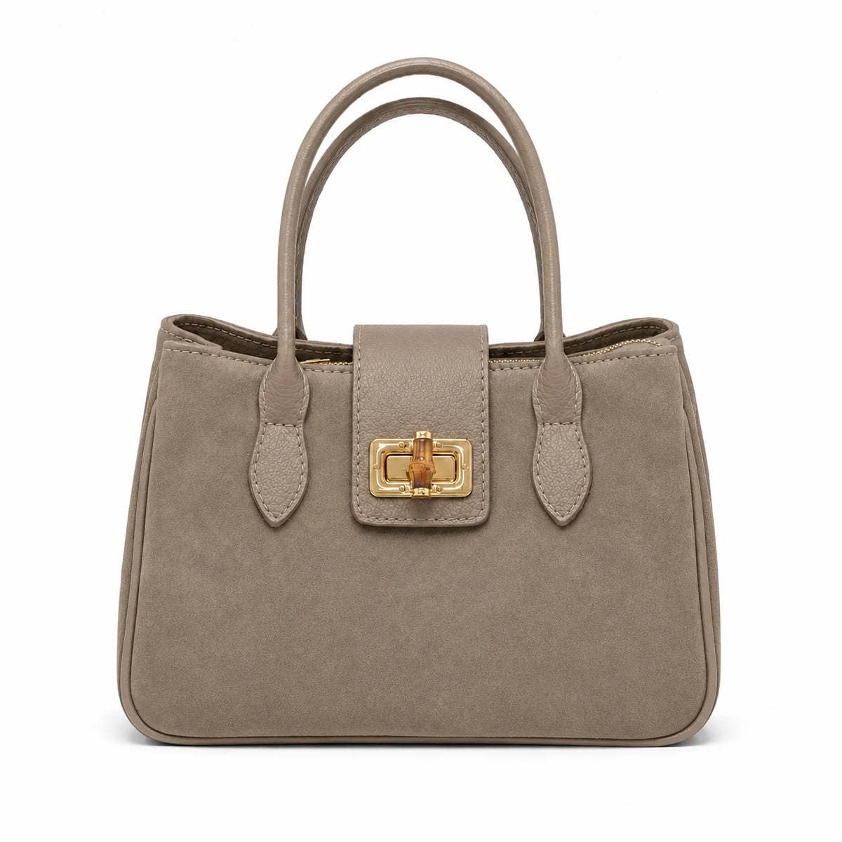 Classic Italian-Style Leather & Suede Bag - Taupe
