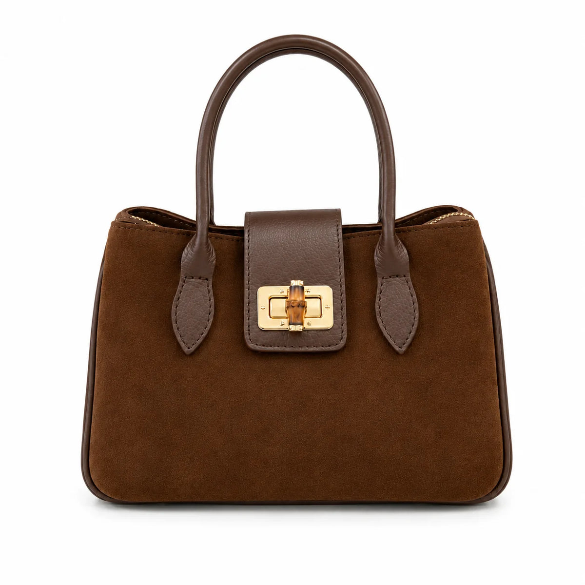 Classic Italian-Style Leather & Suede Bag - Chocolate