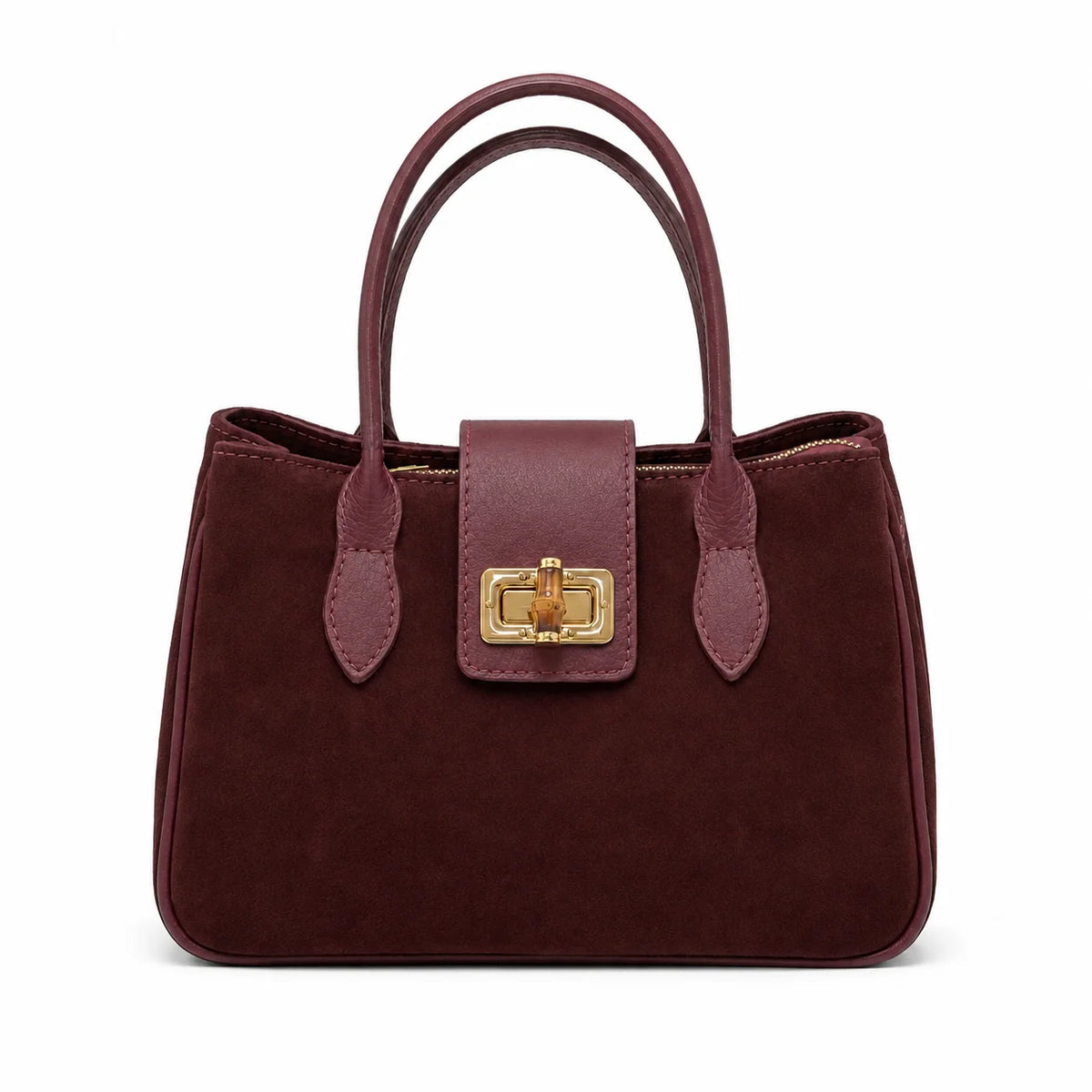 Classic Italian-Style Leather & Suede Bag - Burgandy
