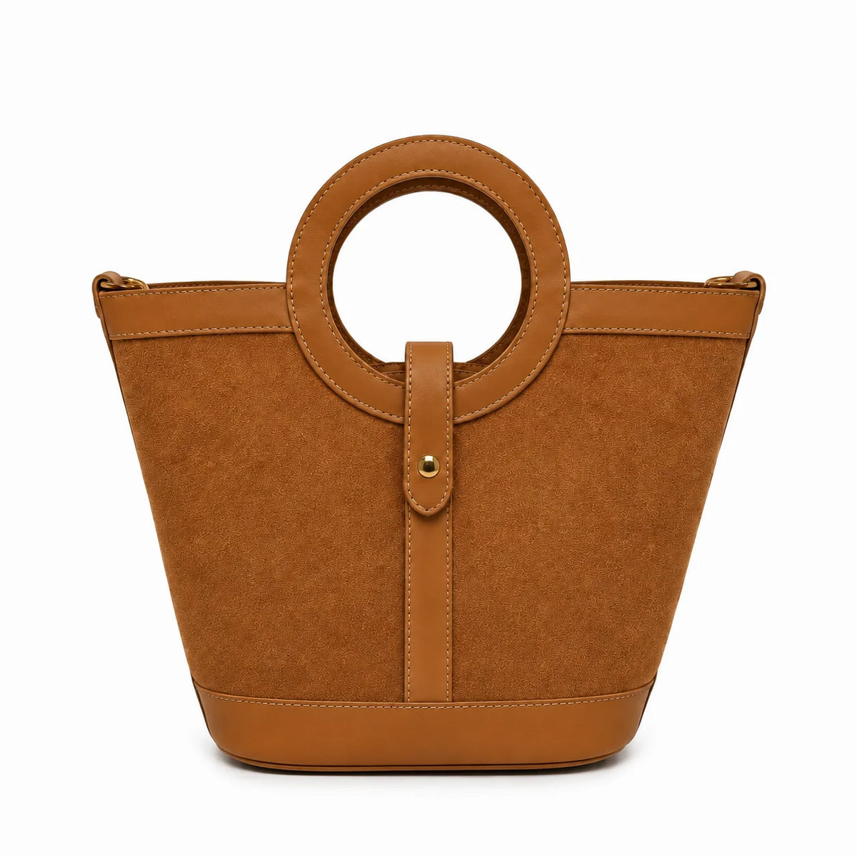 Leather and Suede Tote Bag - Camel