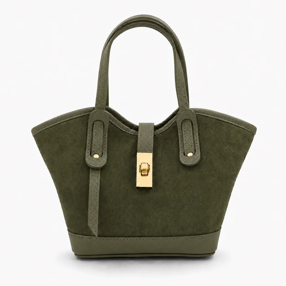 Genuine Leather and Suede Bag - Olive