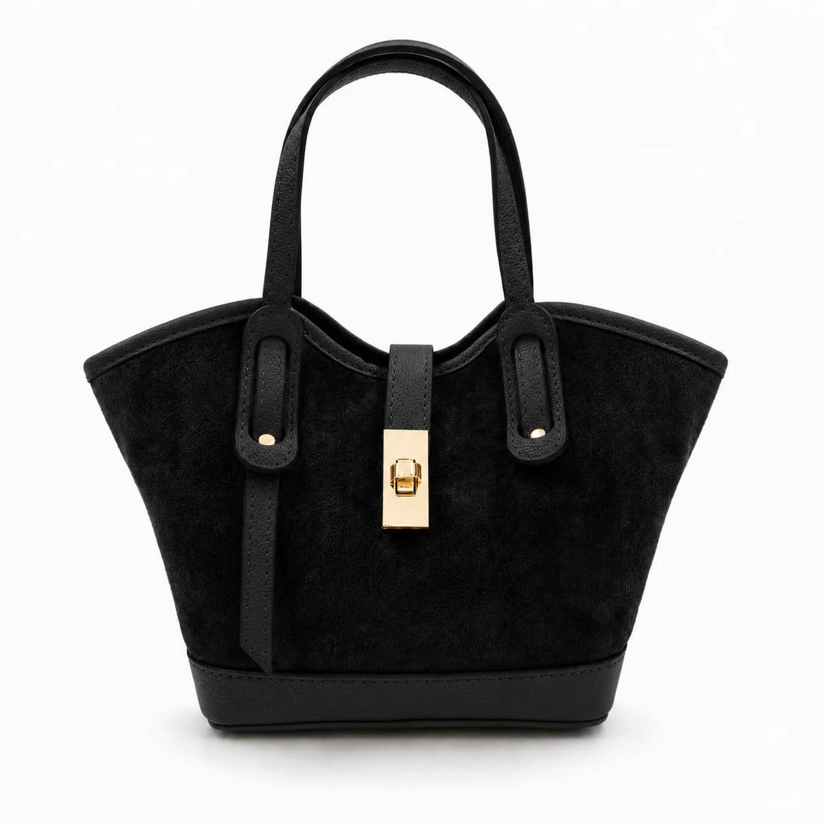 Genuine Leather and Suede Bag - Black