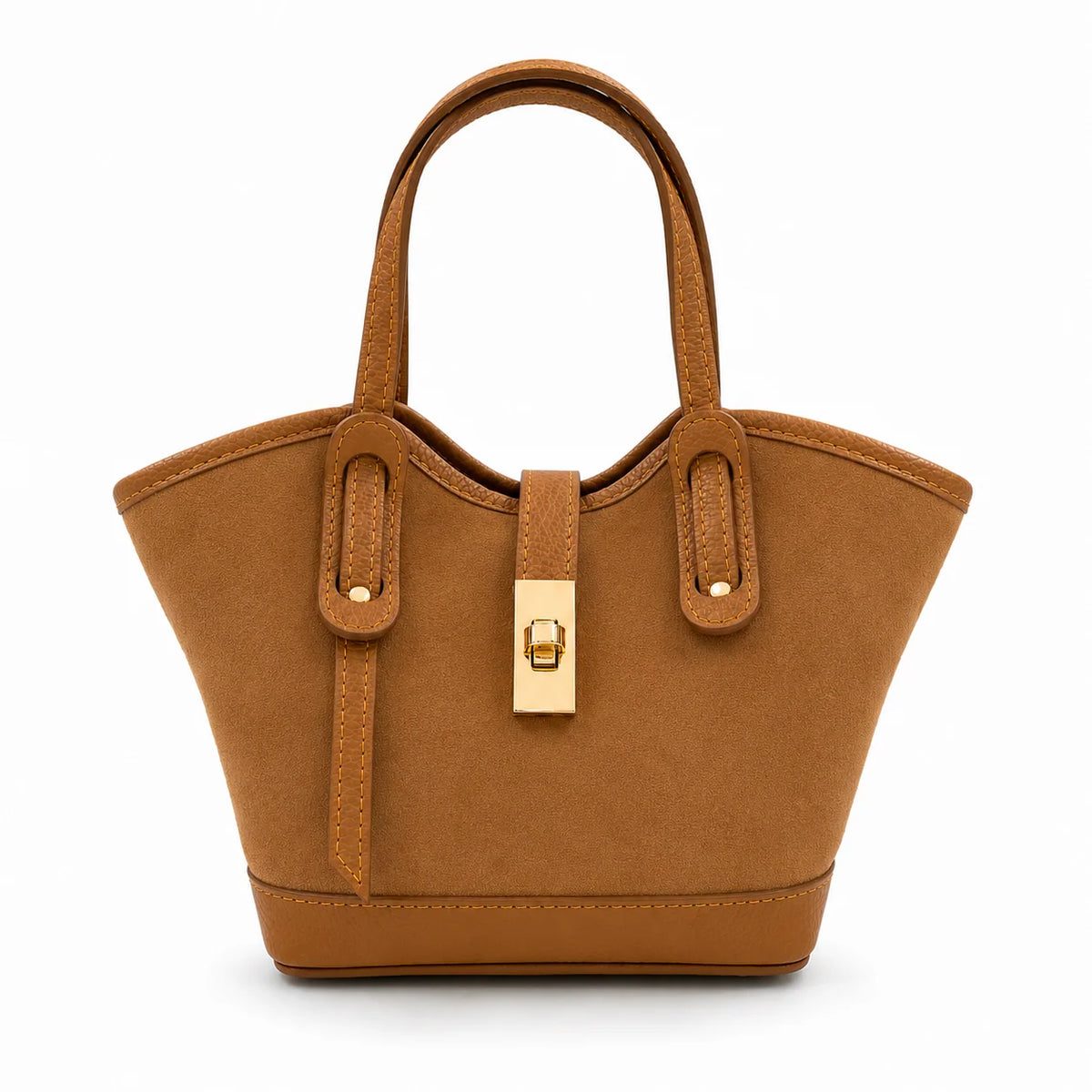 Genuine Leather and Suede Bag - Camel