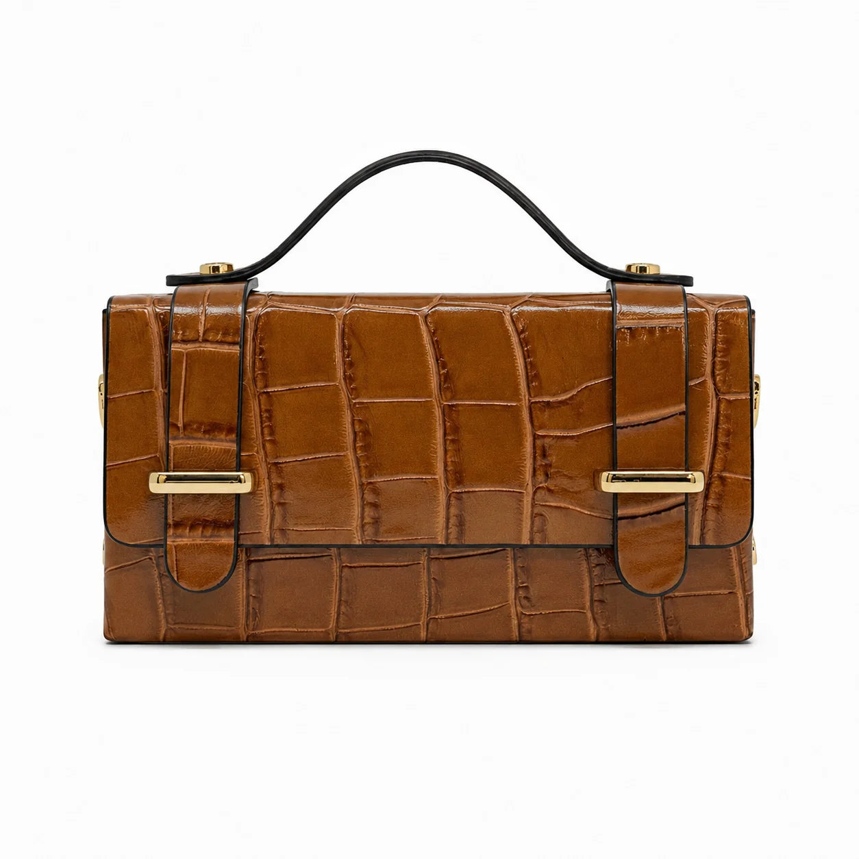 Leather Handbag with Crocco - Camel