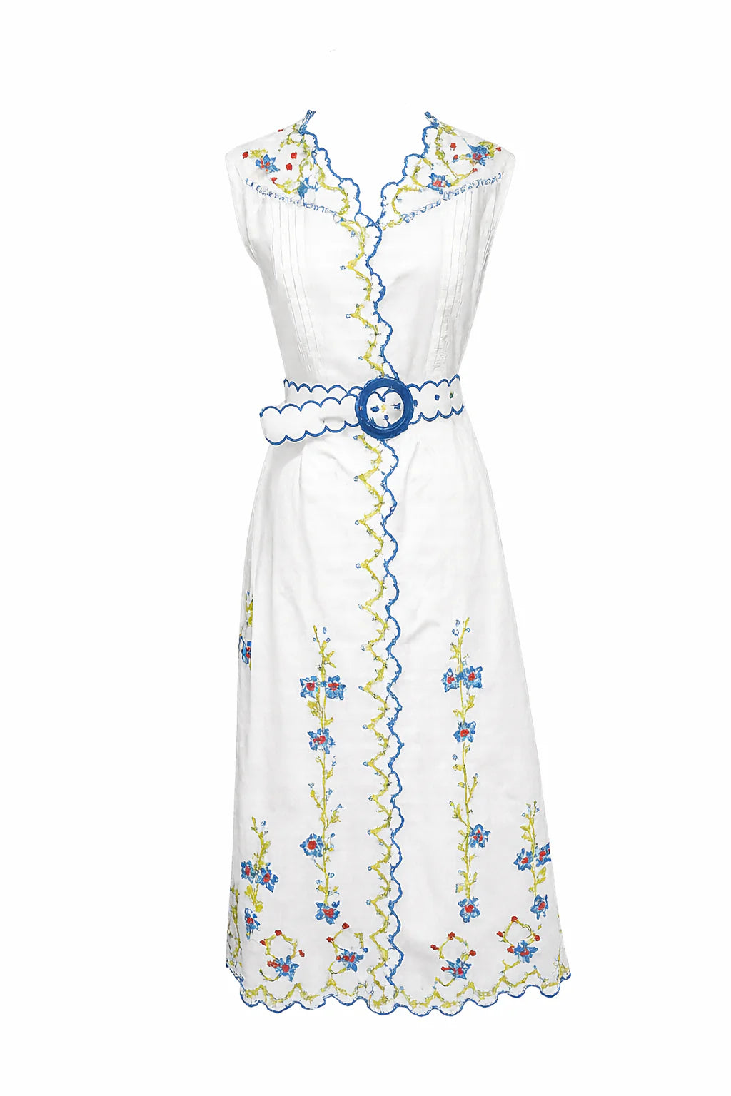 Blue Poppy Crosstich Midi Dress