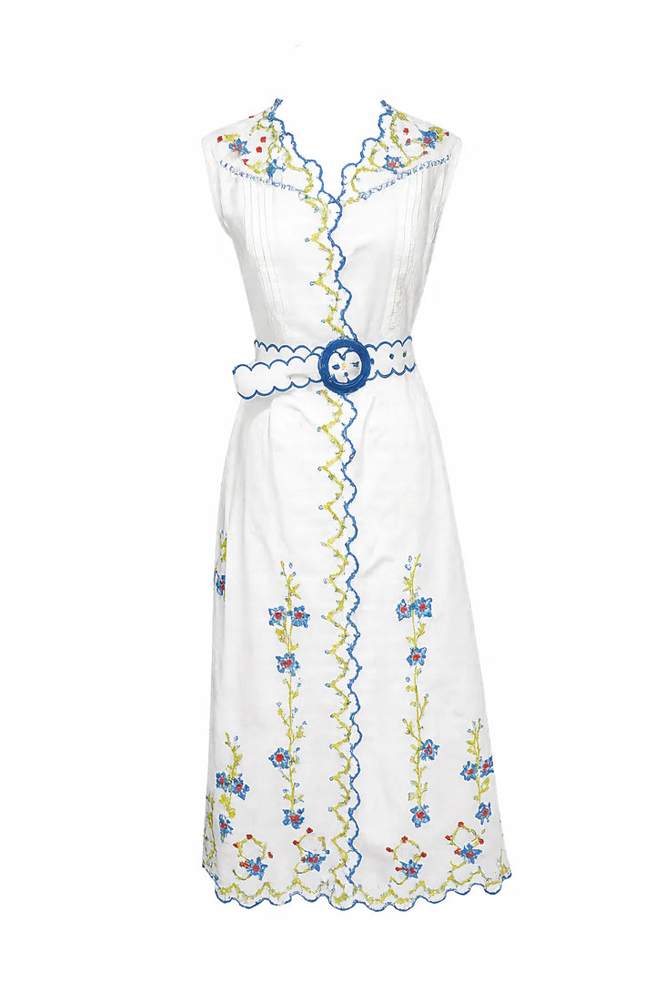 Blue Poppy Crosstich Midi Dress