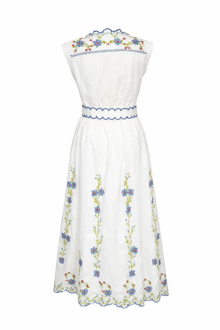 Blue Poppy Crosstich Midi Dress
