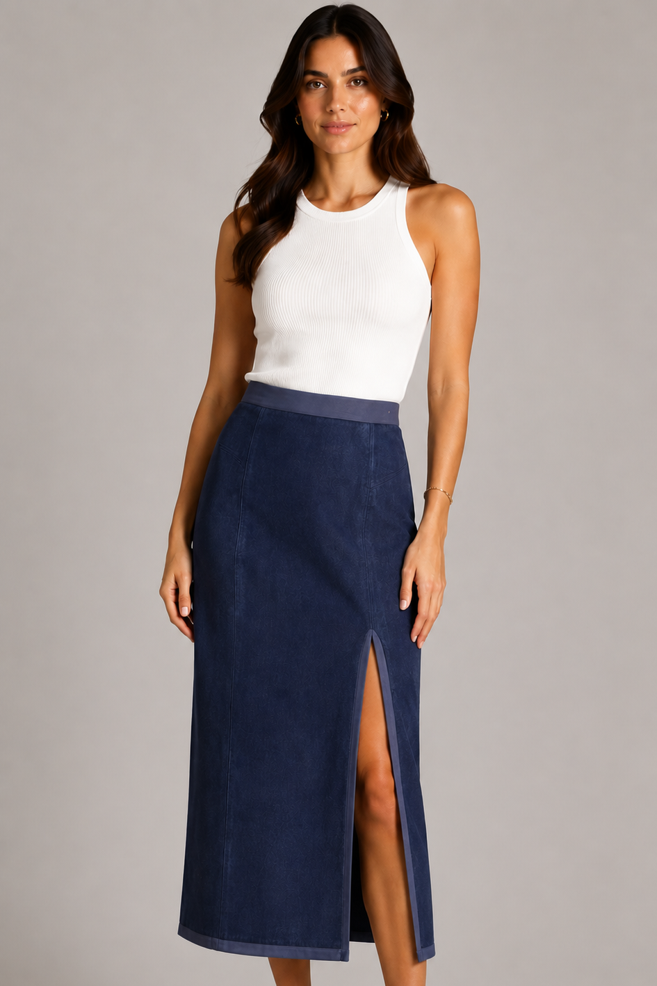 Cassie Skirt - Navy Suede
