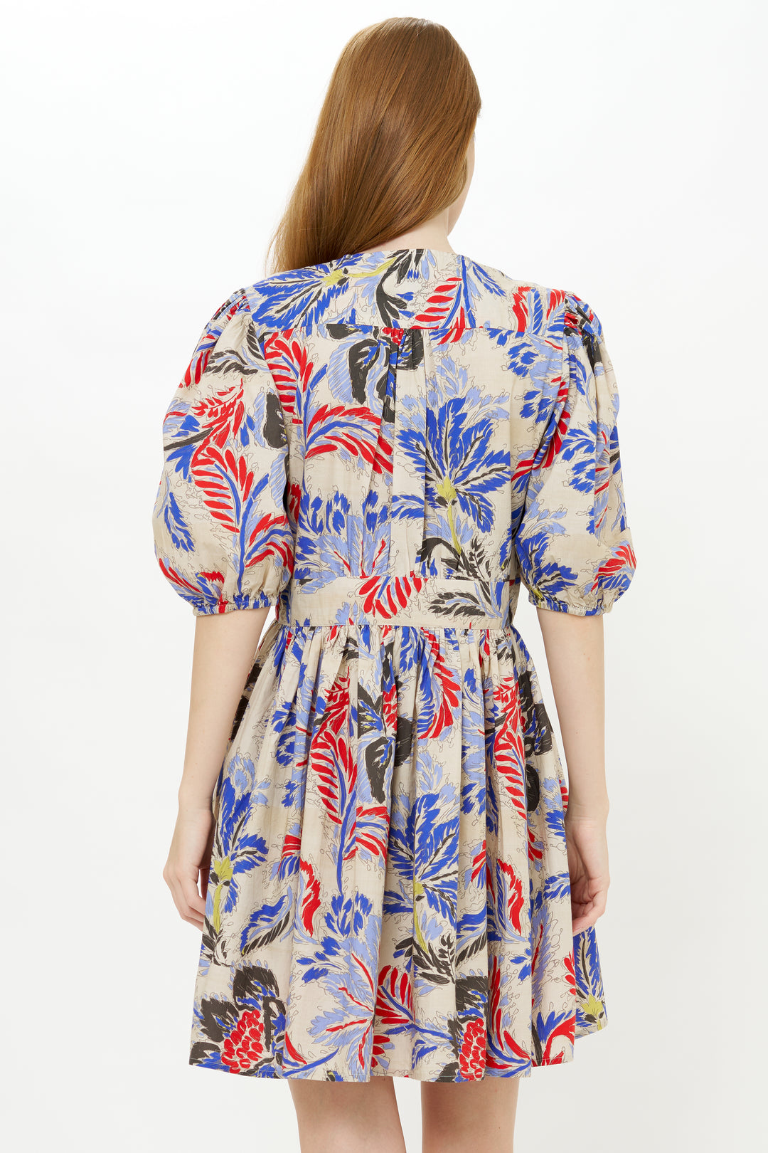 V-Neck Puff Mini Dress - Chennai Cobalt