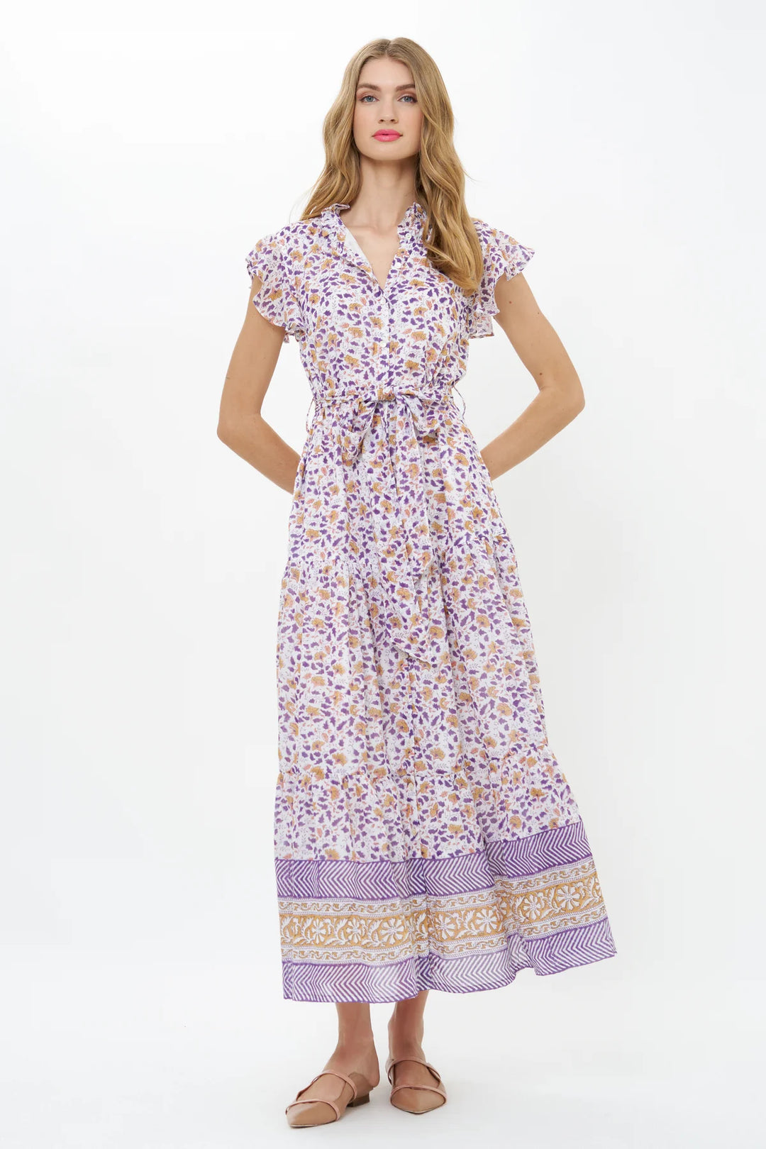 Ruffle Collar Button Maxi - Cotswald Navy