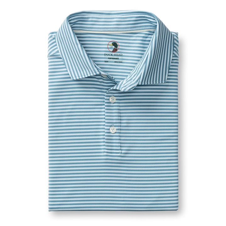 Long Drive Perf. Polo-Winsdor Stripe-Sunwashed Blue