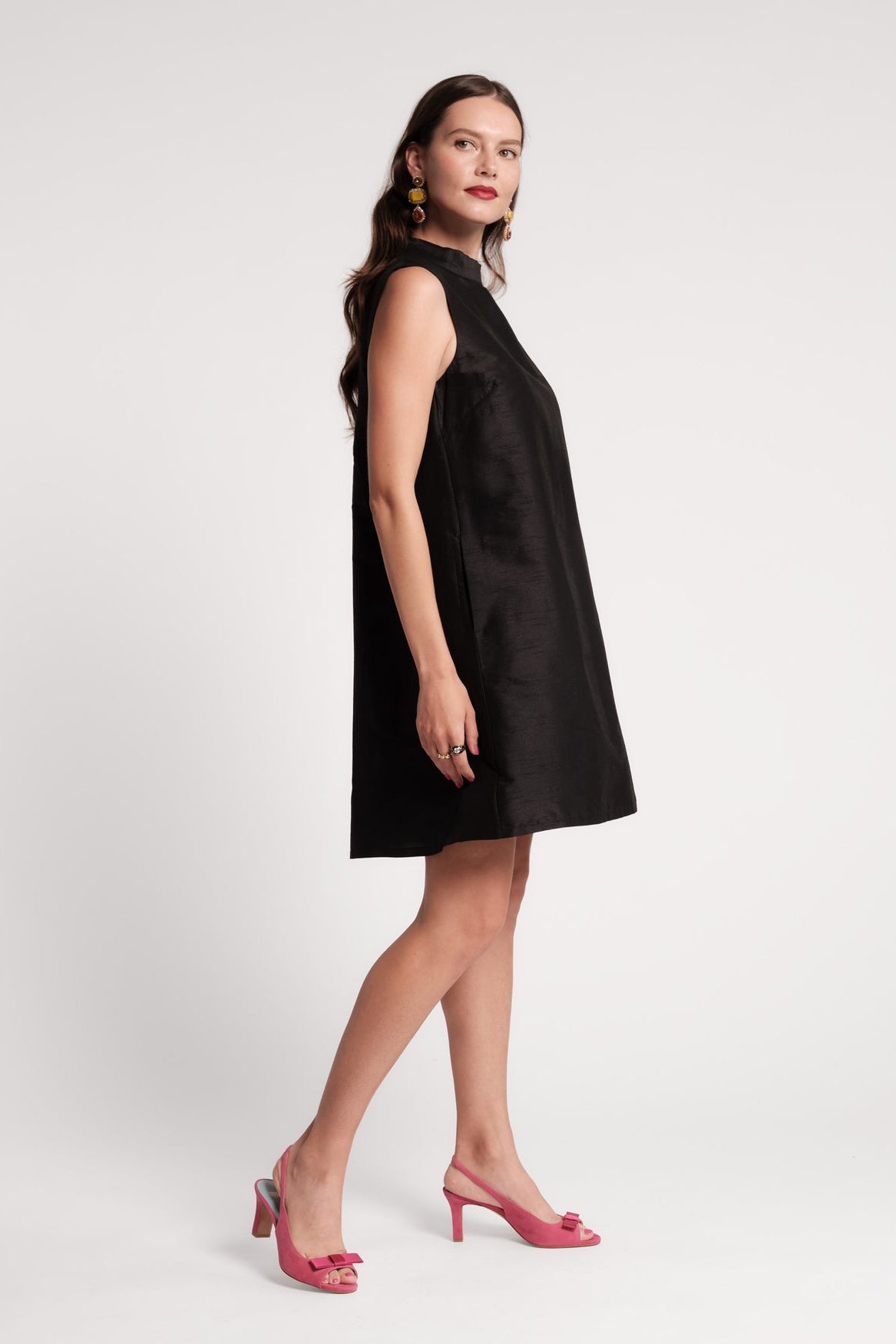 Diplomat Mini Dress-Solid Dupioni Black