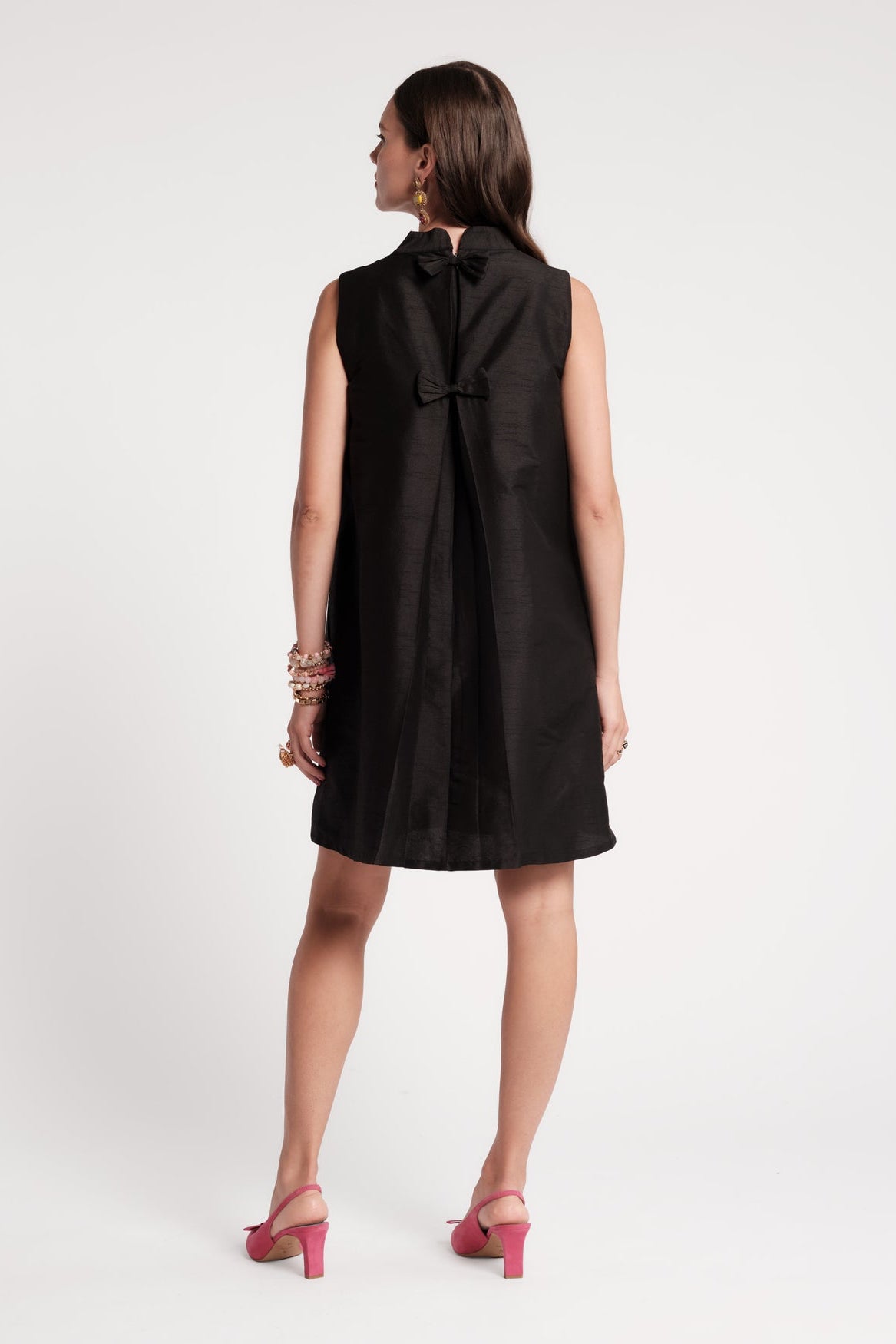 Diplomat Mini Dress-Solid Dupioni Black