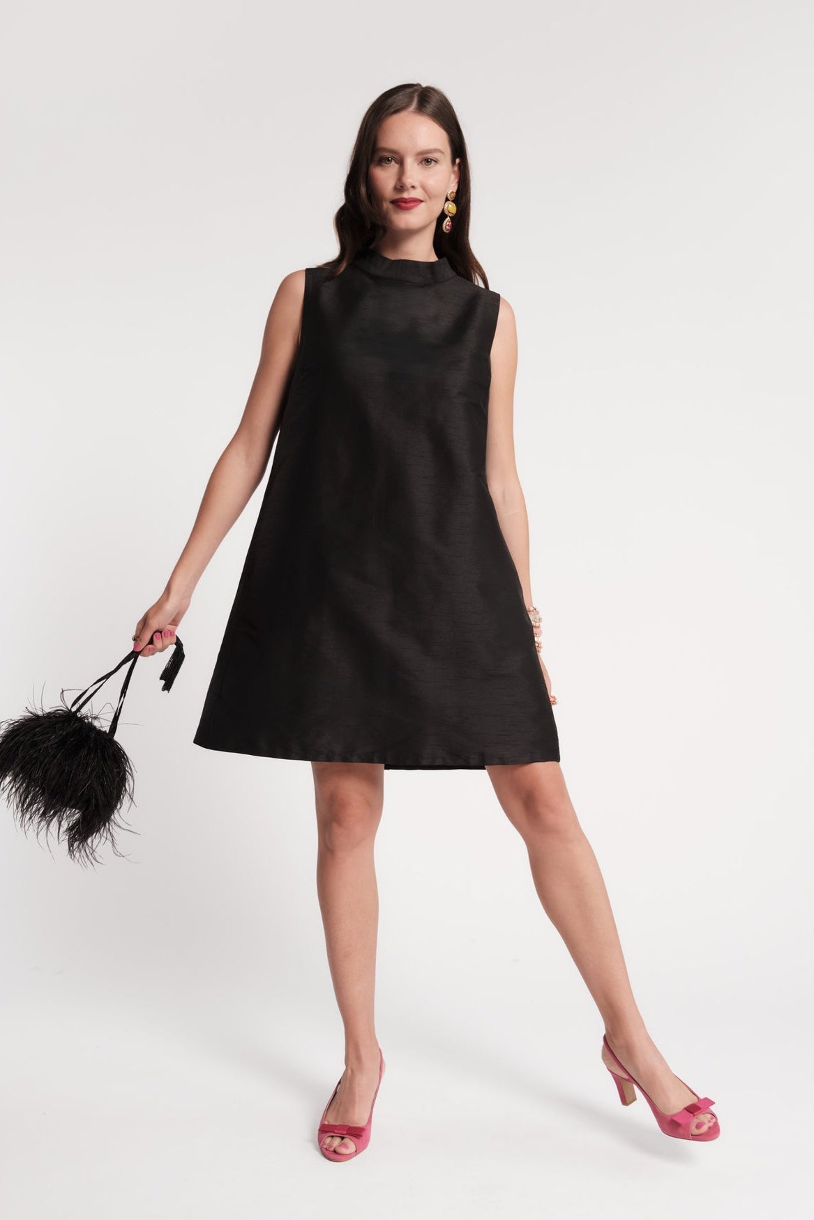 Diplomat Mini Dress-Solid Dupioni Black