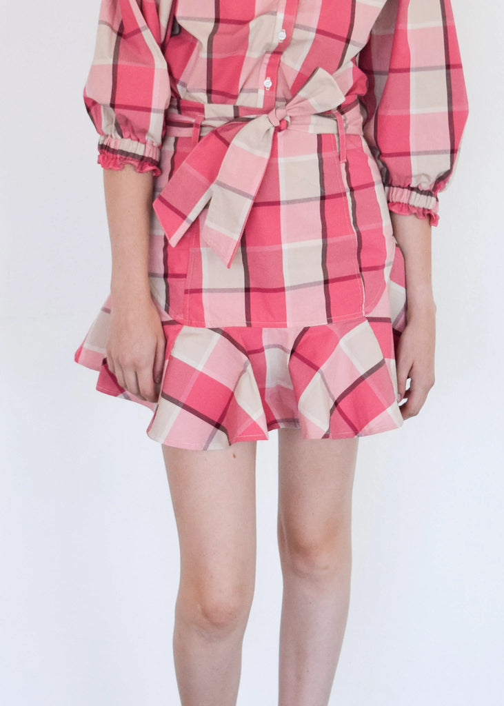 Prairie Mini Skirt in Pink Plaid