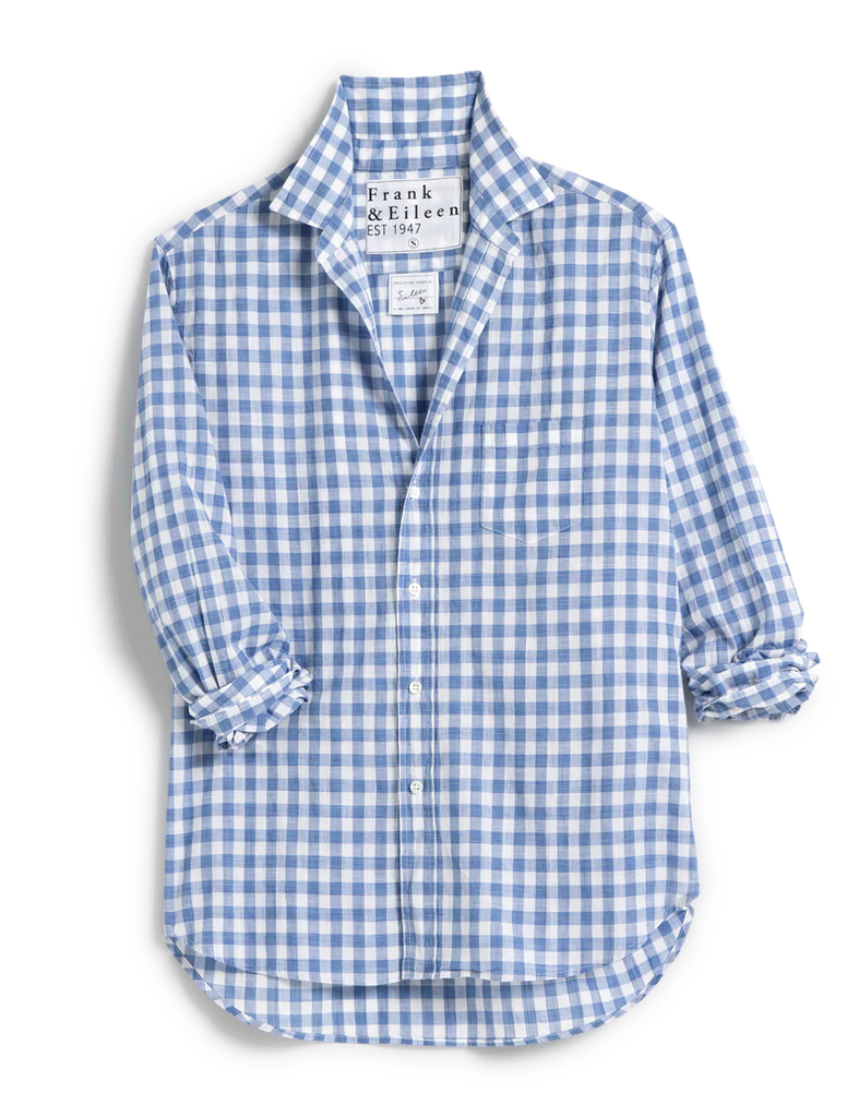 Eileen Relaxed Button-Up Shirt in Blue Check -- Casual Cotton