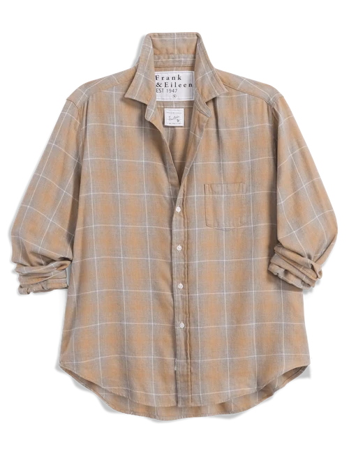 Eileen Relaxed Button-Up - Grey Camel Plaid