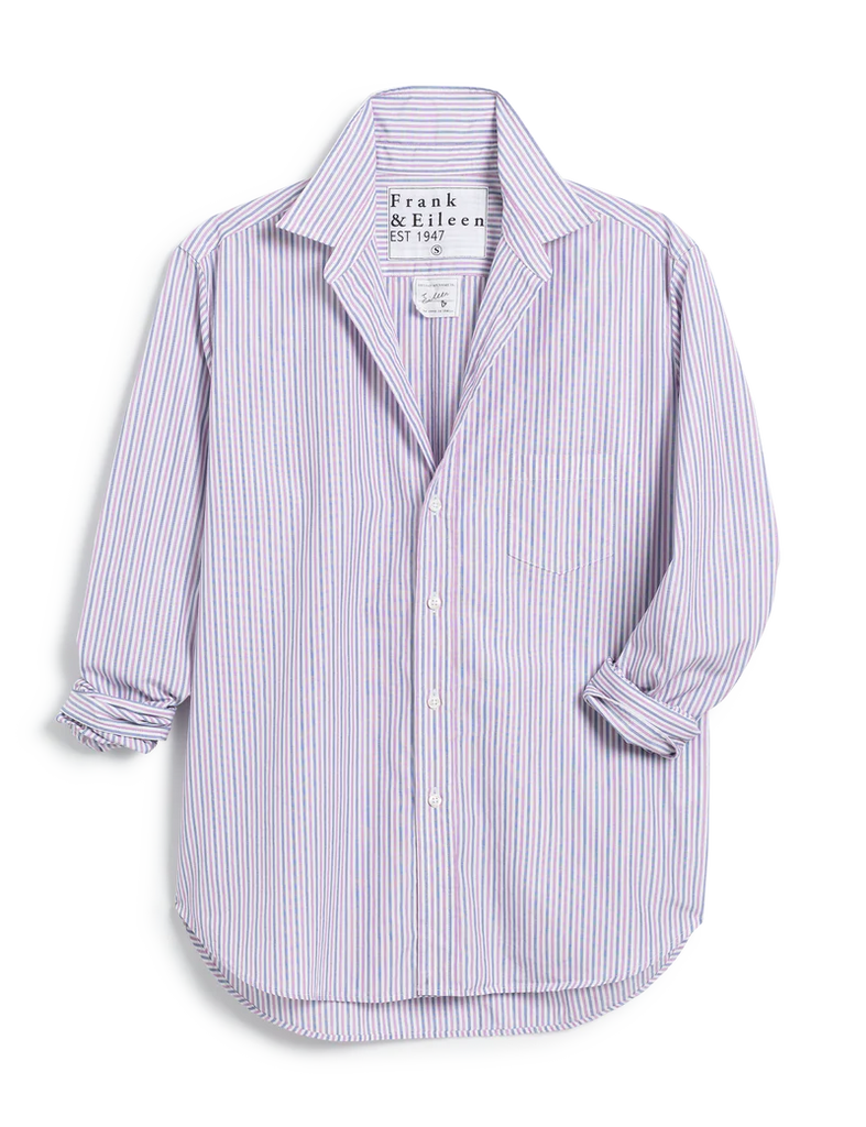 EILEEN Relaxed Button-Up Shirt Superluxe In Blue and Pink Stripe