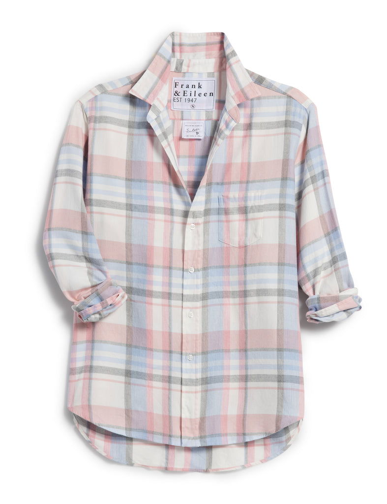 Eileen Relaxed Button-Up Pink, Blue, Gray Plaid Shirt