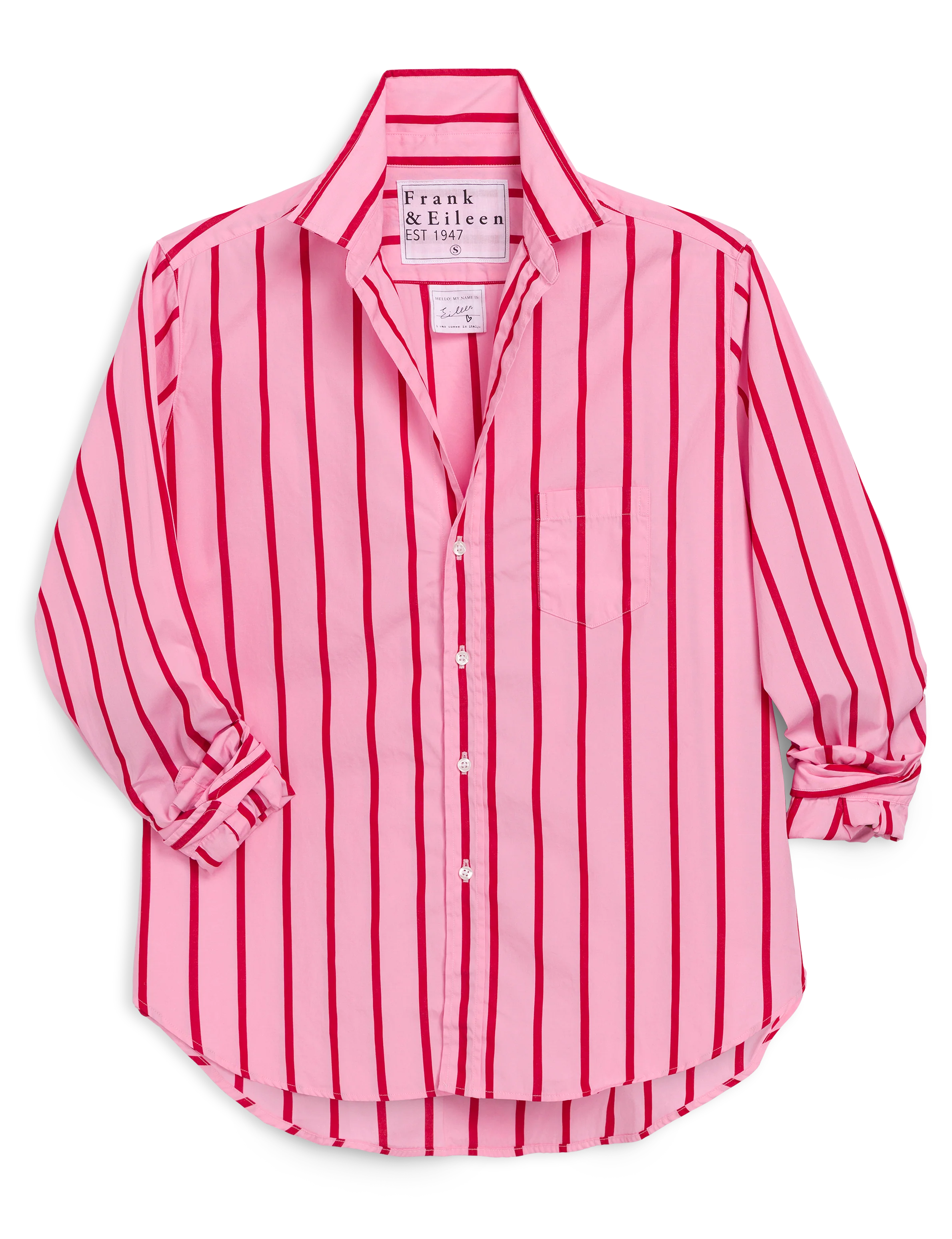 SILVIO Untuckable Button-Up Shirt-STPR-Pink/Red Stripe