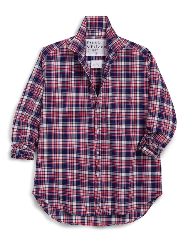 Eileen Relaxed Button-Up Shirt - White/Black with Red Plaid