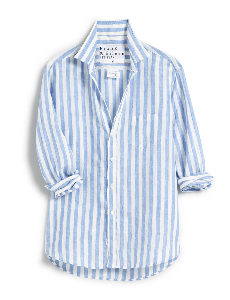 Eileen Relaxed Button-Up Shirt in Wide Blue Stripe — Chambray