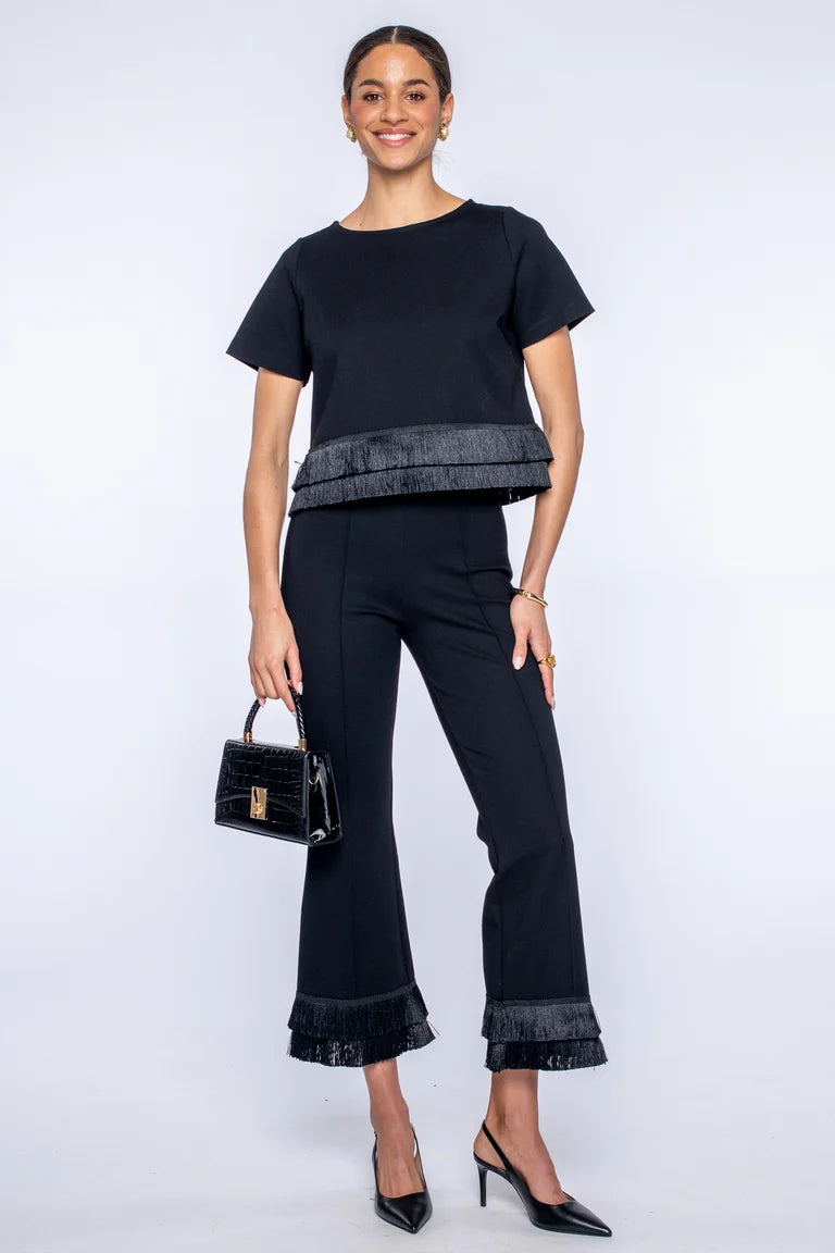 Tess Tee - Solid Black W/Fringe