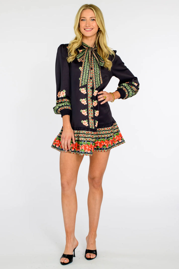 Brit Bow Dress in Garland Stripe