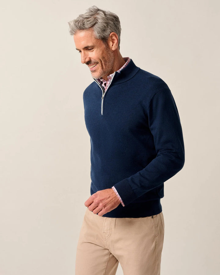 Desmond Cotton Blend 1/4 Zip-Midnight